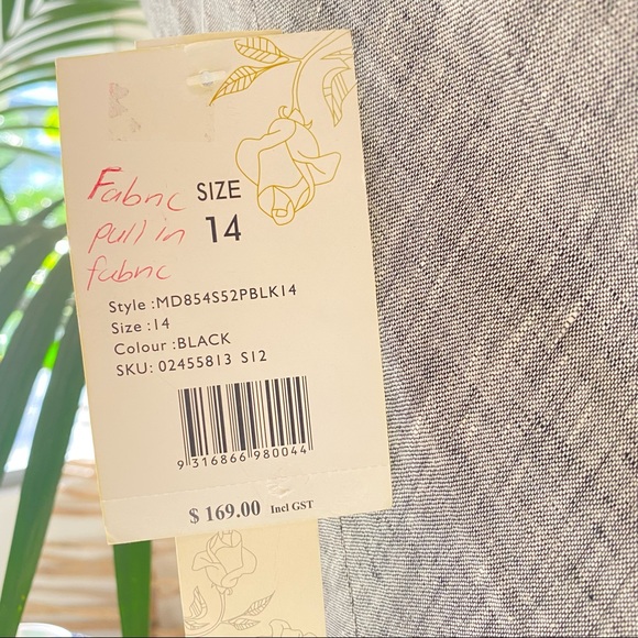 LAURA ASHLEY Pure Linen Grey Silver Shift Classic Midi Dress New w Tags Size 14 - Picture 9 of 11